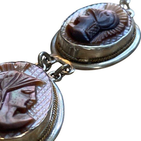 Victorian 800 Silver Necklace & Bracelet Set With Mother Of Pearl Cameos - Picture 8 of 16